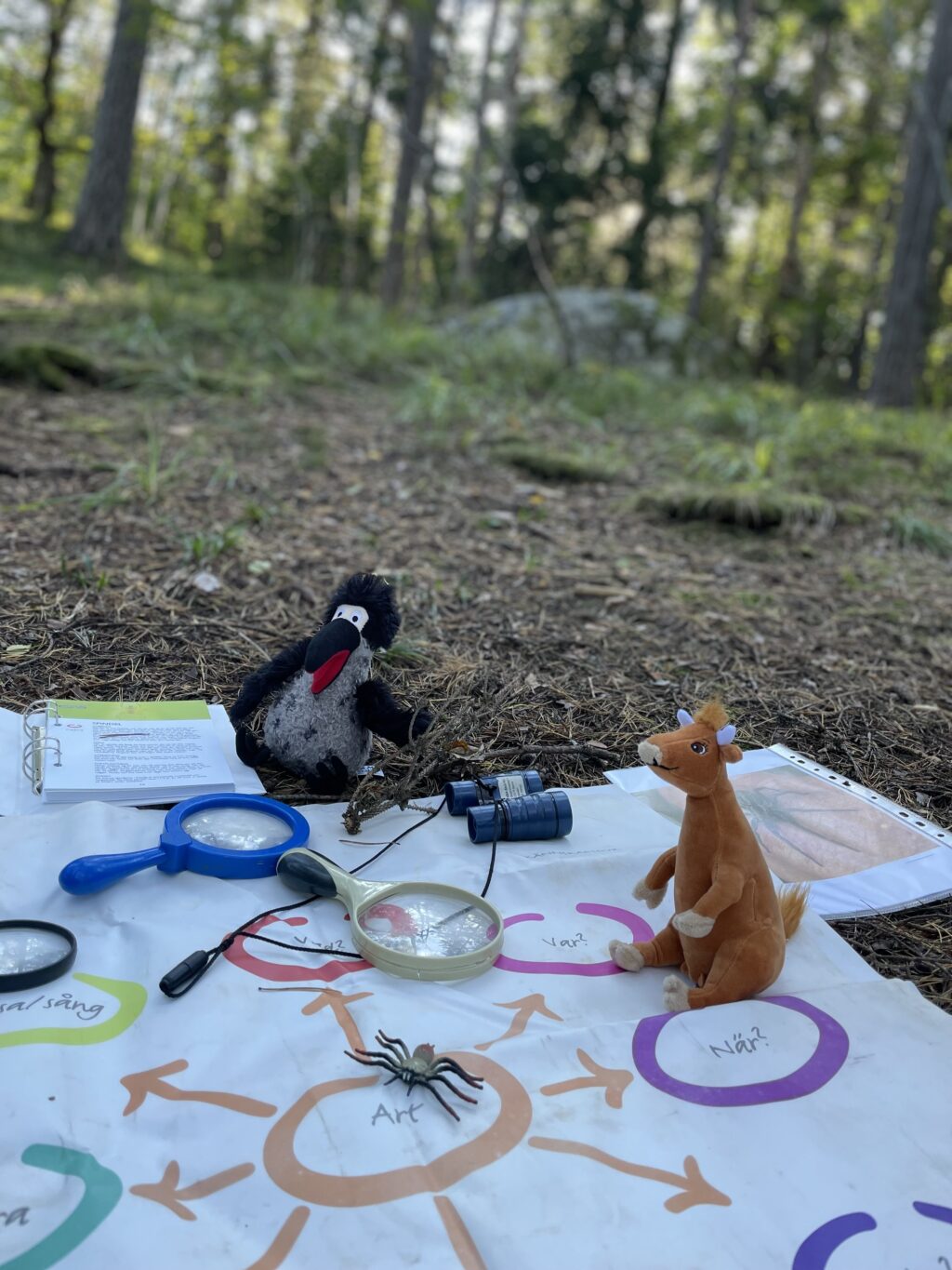Förskolan Piazzan i Kallhäll gick ut i skogen tillsammans med barnen. Mamma Mu och Kråkan fick följa med.